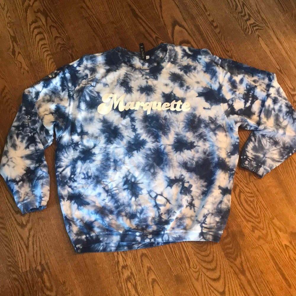 Large Marquette long sleeve ribbed blue tie-die